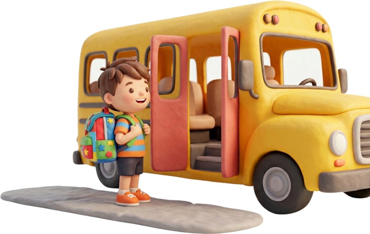 A parent welcoming the school bus